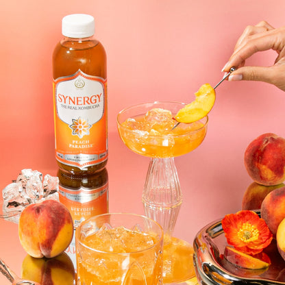 SYNERGY The Real Kombucha - Peach Paradise - 16 fl oz Bottle - Raw Probiotic Drink for Gut Health and Immune Support