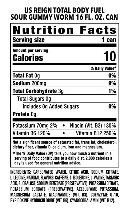 Reign Total Body Fuel, Sour Gummy Worm, Fitness & Performance Drink, 16 Fl Oz (Pack of 1)