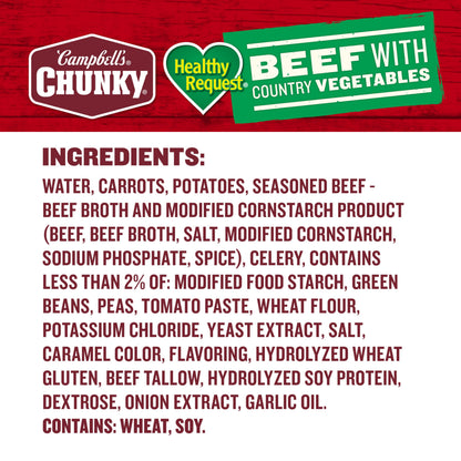 Campbell’s Chunky Healthy Request Soup, Beef Soup with Country Vegetables, 16.3 Oz Can