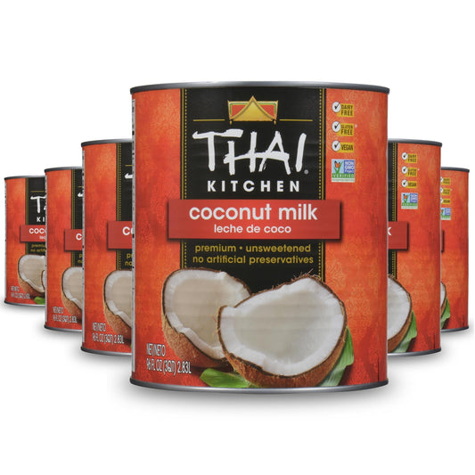 Thai Kitchen Coconut Milk, 96 fl oz (Pack of 6) - Six 96 Fluid Ounce Containers of Unsweetened, Premium Dairy Free Coconut Milk Perfect for Vegan Curries, Sauces, Soups, Desserts, and Beverages