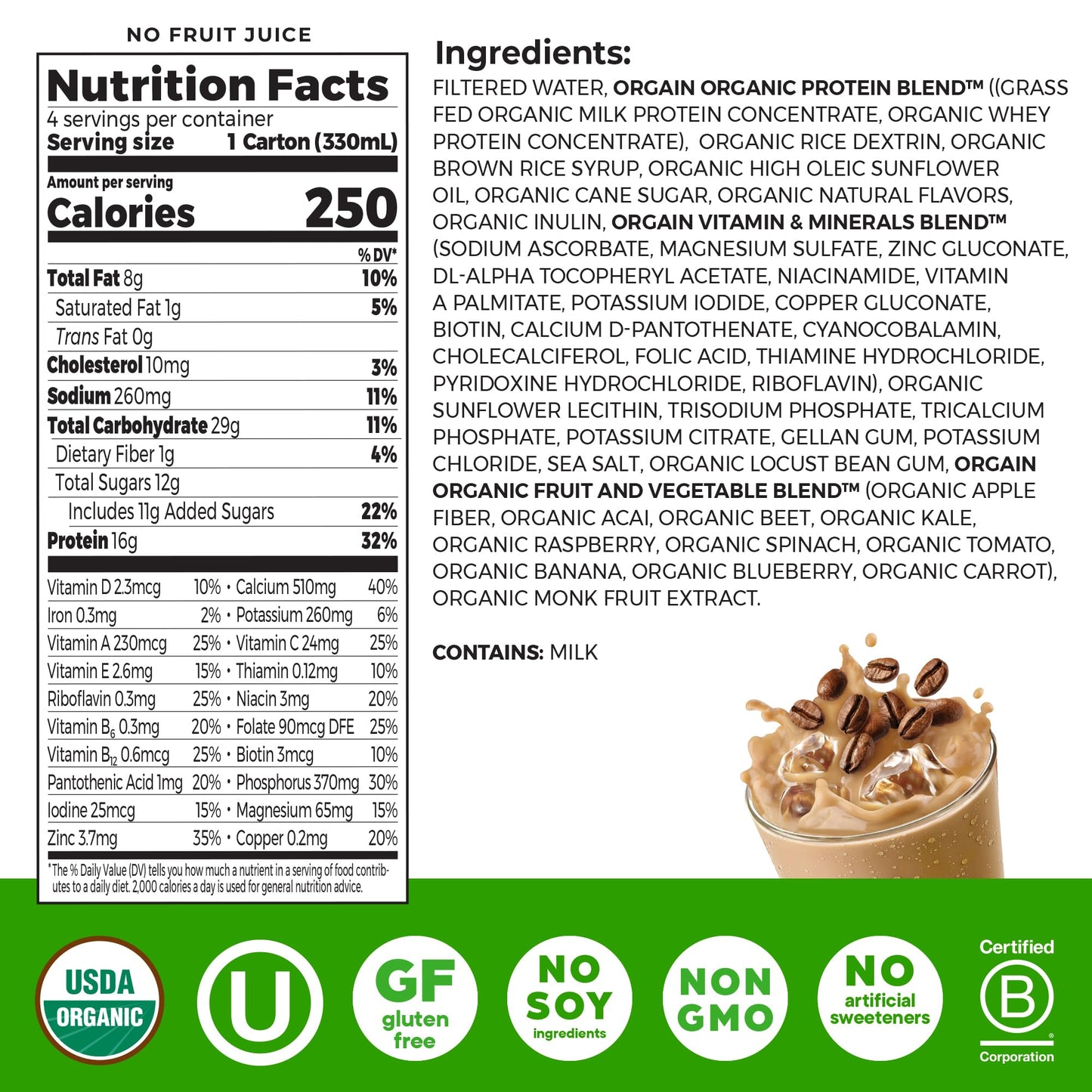 Orgain Organic Nutritional Protein Shake, Iced Café Mocha - 16g Grass Fed Whey Protein, Meal Replacement, 20 Vitamins & Minerals, Fruits & Vegetables, Gluten Free, Non-GMO, 11 Fl Oz (24 Pack)