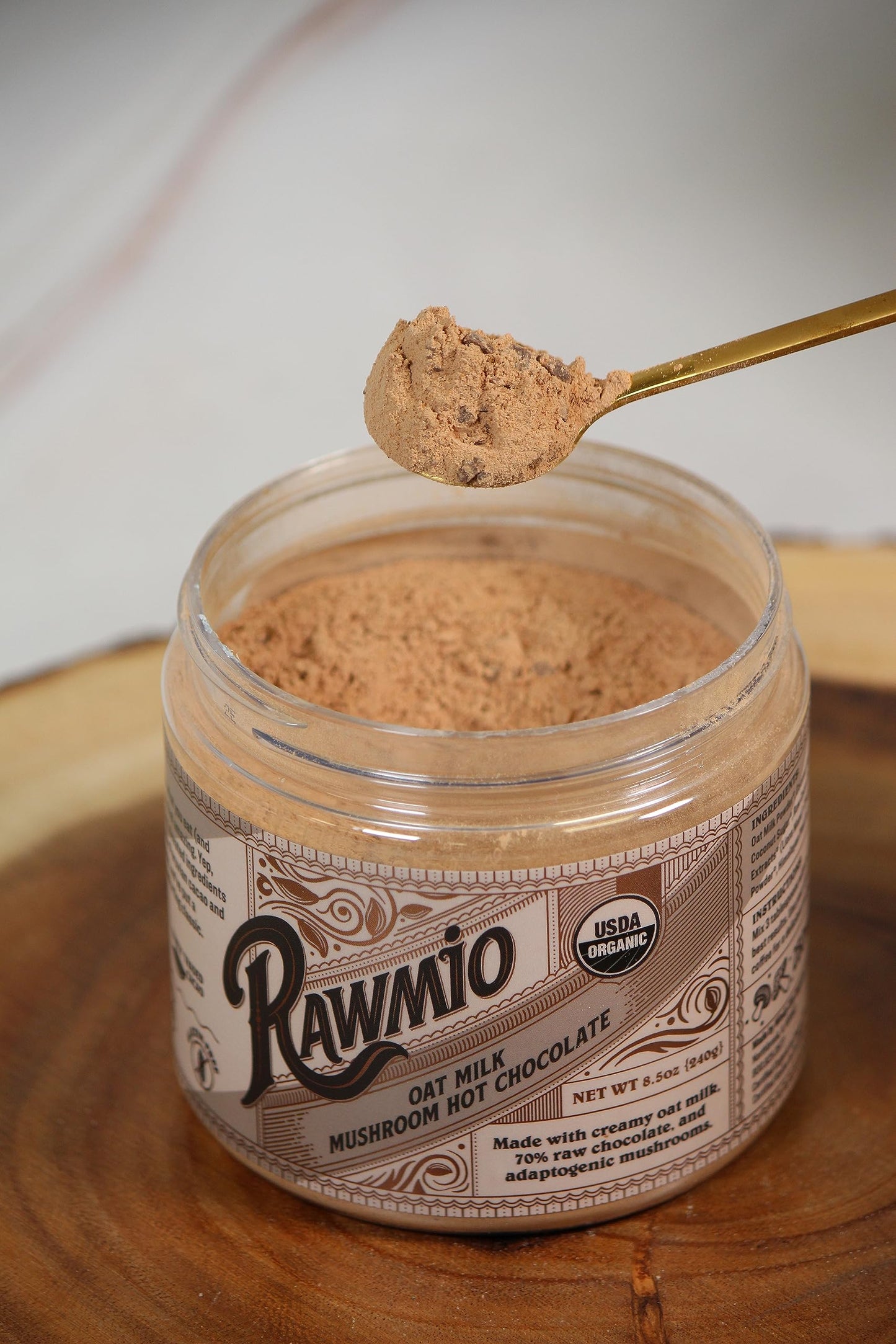 Rawmio Oat Milk Mushroom Hot Chocolate - Vegan, Kosher, Low-Fat and Gluten-Free | Pack of 1 | 8.5 oz