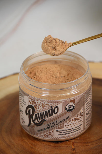 Rawmio Oat Milk Mushroom Hot Chocolate - Vegan, Kosher, Low-Fat and Gluten-Free | Pack of 1 | 8.5 oz