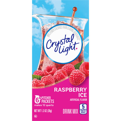 Crystal Light Sugar-Free Raspberry Ice Low Calories Powdered Drink Mix 6 Count(Pack of 12)