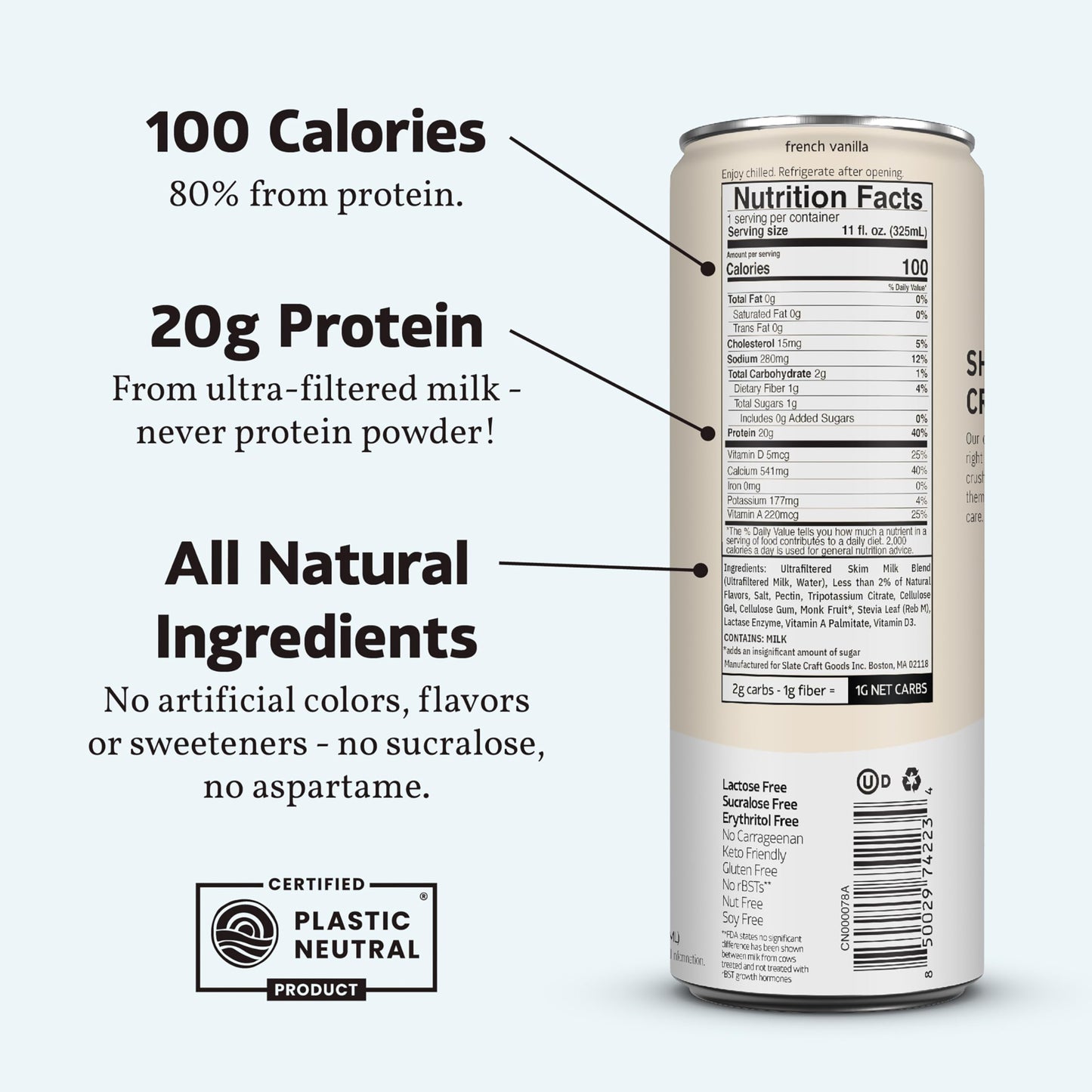 Slate Milk - High Protein Milk Shake - French Vanilla, 11 Fl Oz