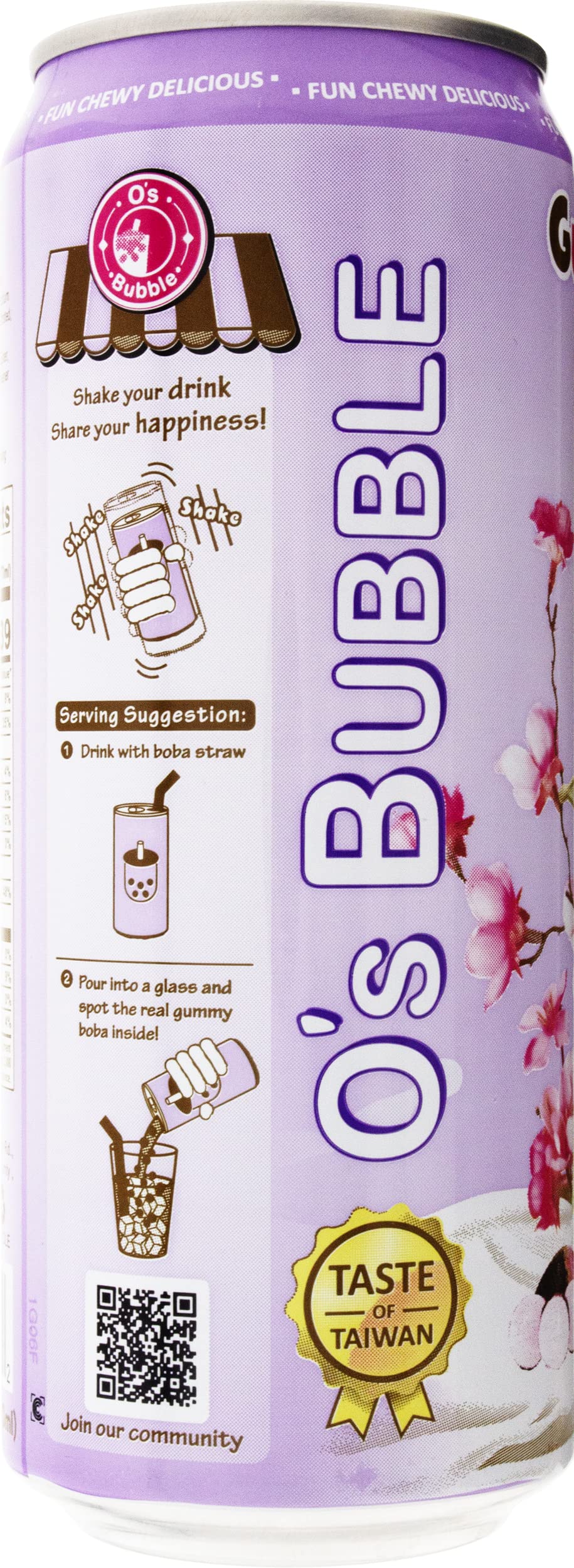 O's Bubble Gummy Boba Latte Canned Bubble Tea Drink With Chewy Boba Pearls (Konjac), 22% whole milk blend, 470ml(15.9 fl oz/can), TARO, (Pack of 12)