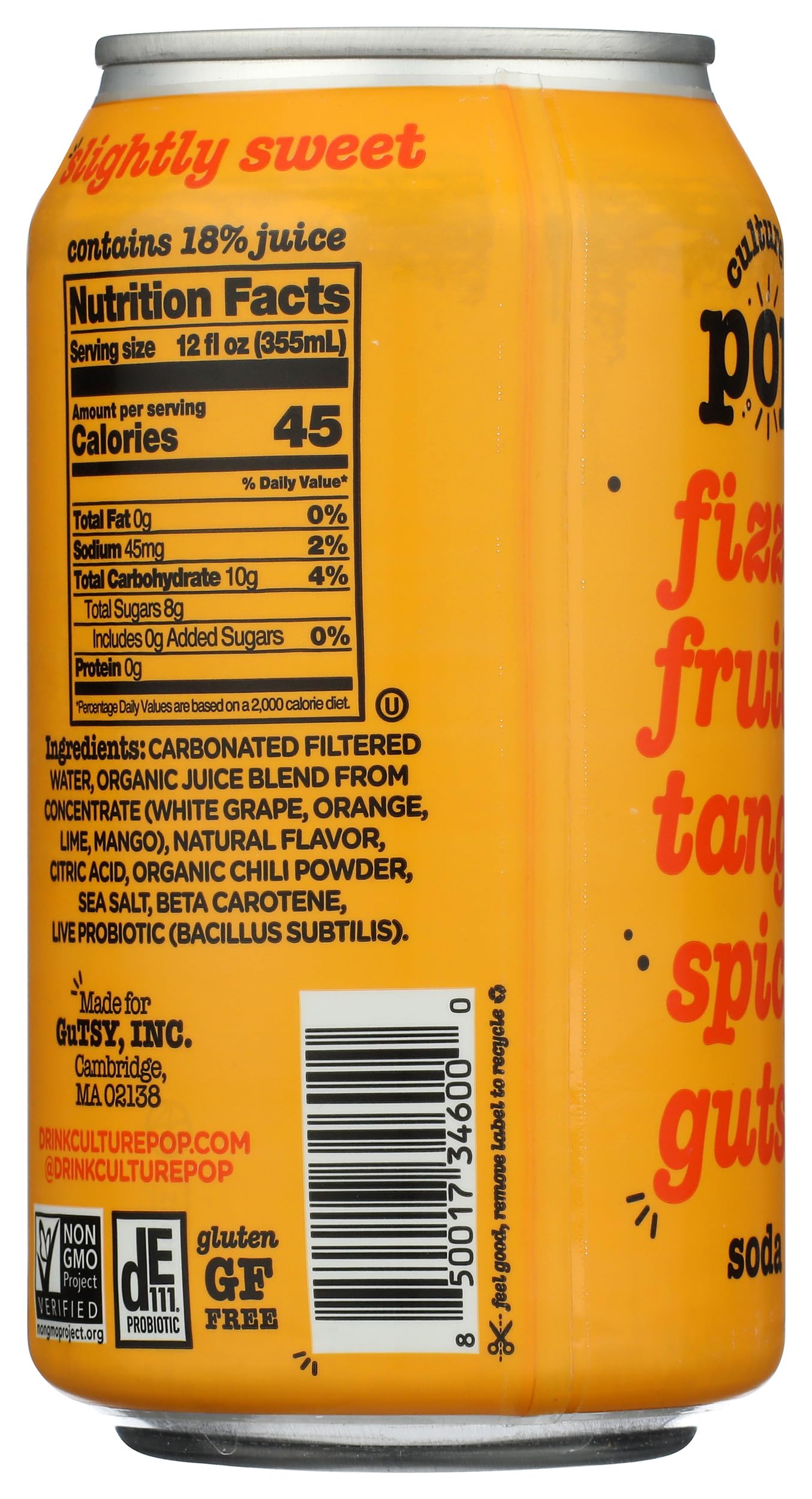 Culture Pop Soda Orange Mango & Lime Probiotic Soda, 12 FZ