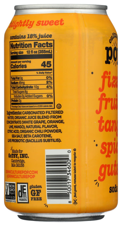 Culture Pop Soda Orange Mango & Lime Probiotic Soda, 12 FZ