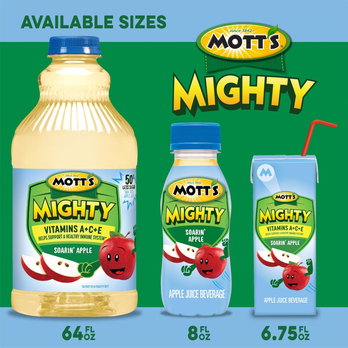 Mott's Mighty Soarin' Apple Juice Drink, 8 Fl Oz Bottles, 24 Count (8 Packs Of 6), 100% Fruit Juice Combined With Purified Water, Natural Flavors, And Vitamins A, C And E