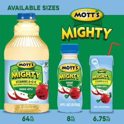 Mott's Mighty Soarin' Apple Juice Drink, 8 Fl Oz Bottles, 24 Count (8 Packs Of 6), 100% Fruit Juice Combined With Purified Water, Natural Flavors, And Vitamins A, C And E