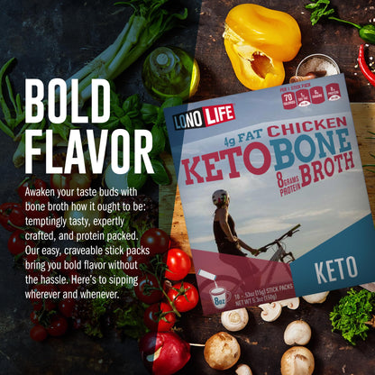 LonoLife Keto Chicken Bone Broth Powder Mix | 10g Protein | Collagen-Rich, Keto & Paleo Friendly | Natural Ingredients | 10 Portable Stick Pack Servings