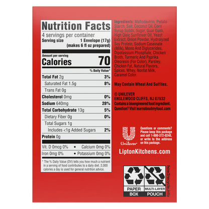 SOUP SECRETS Lipton Instant Soup Cream of Chicken 4 Count For a Warm Cup of Soup Only 60 Calories Per Serving 2.4 oz