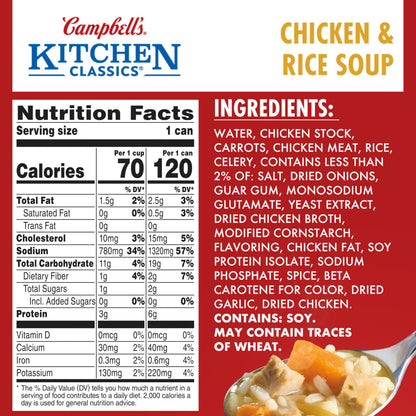 Campbell's Kitchen Classics Chicken and Rice Soup, 14.5 oz. Can (12 Pack)