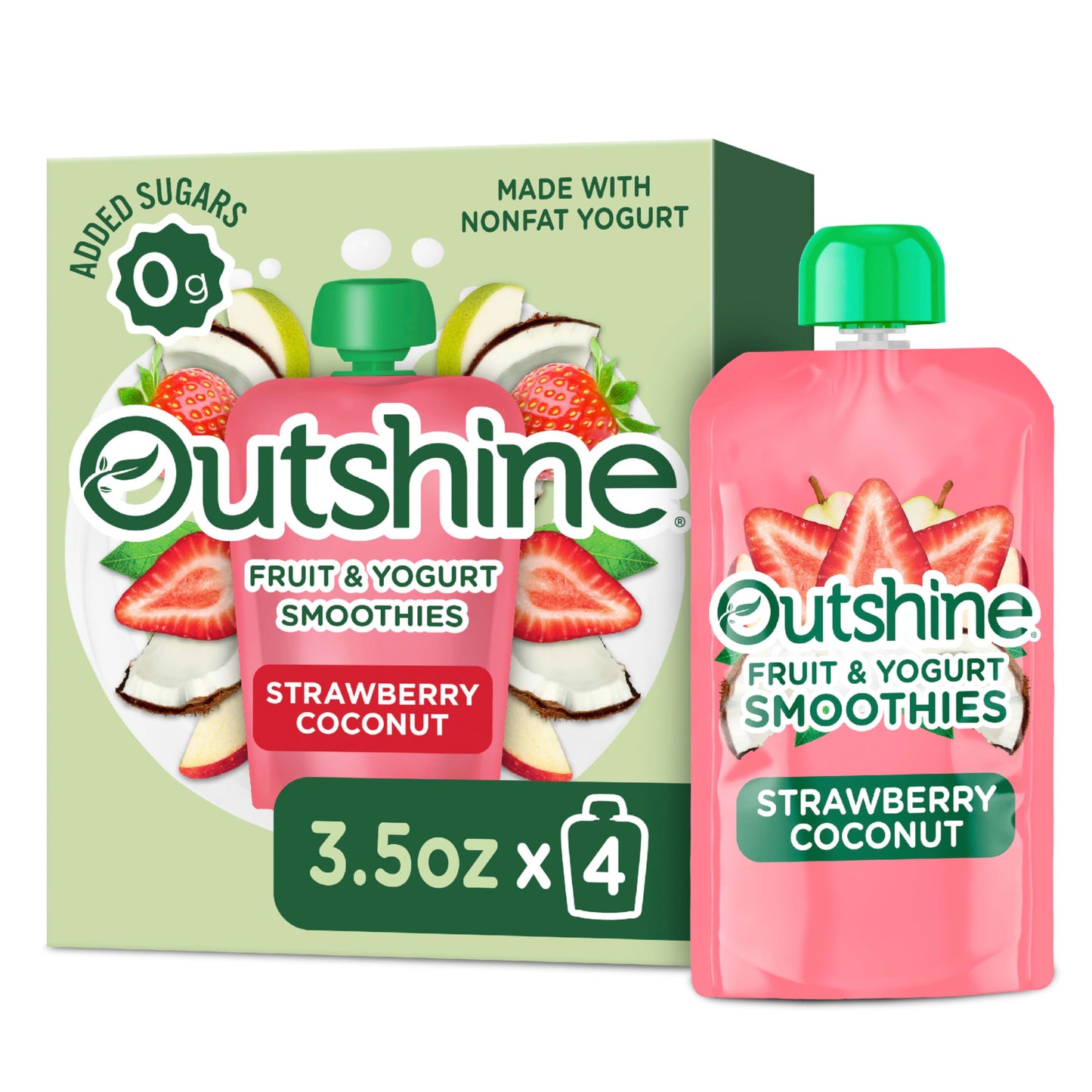 Outshine Fruit & Yogurt Smoothie Strawberry Coconut, Smoothie Pouch, On The Go Snack, 4Pk 3.5 oz