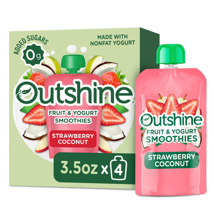 Outshine Fruit & Yogurt Smoothie Strawberry Coconut, Smoothie Pouch, On The Go Snack, 4Pk 3.5 oz