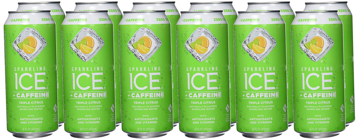 Sparkling Ice® +Caffeine, Citrus Twist Flavored Sparkling Water with Caffeine, Zero Sugar, with Vitamins and Antioxidants, Low Calorie Beverage, 16 fl oz Can (Pack of 2)