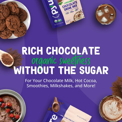 Pyure Organic Sugar Free Chocolate Drink Mix | Low Carb Chocolate Milk Powder with Cocoa | Keto, Vegan, Gluten-Free, Plant-Based | 1 Net Carb, Zero Sugar, Non-GMO, USDA Organic | 7.23 oz