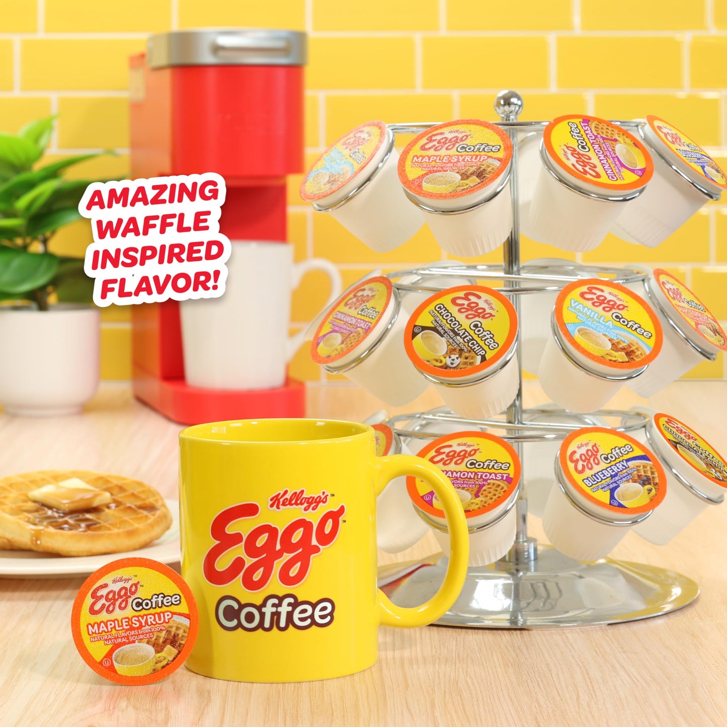 Eggo Beverages Waffle Flavored Coffee Pods Variety Pack Sampler for Keurig K Cup Brewers, Fair Trade Certified, 40 Count – Chocolate Chip, Cinnamon, Maple Syrup, Blueberry, Vanilla