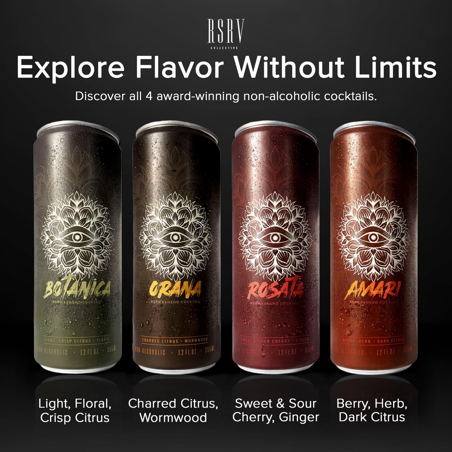 RSRV Kenshō Cocktails – Premium Non Alcoholic Drinks for Adults – Ready-to-Drink Craft Mocktails with Natural Ingredients – 60 Calories, Vegan – Rosata (Sweet & Sour Cherry & Ginger, 12oz, Pack of 12)
