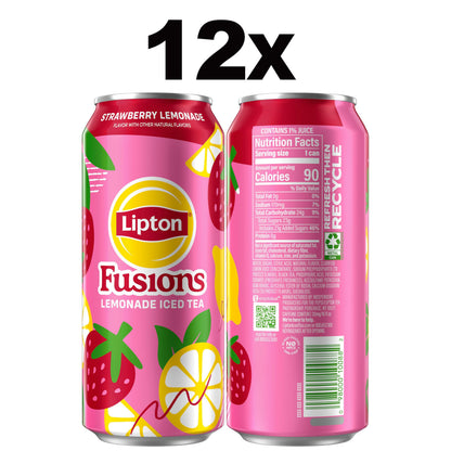 Lipton Fusions, Strawberry Lemonade & Iced Tea, 16 Fl Oz Cans (Pack of 12)