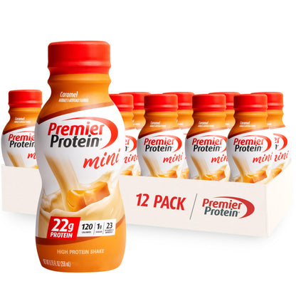 Premier Protein Shake MINIs Chocolate 22g Protein 120 Calories Pack of 12 & Caramel 22g Protein 120 Calories Pack of 12