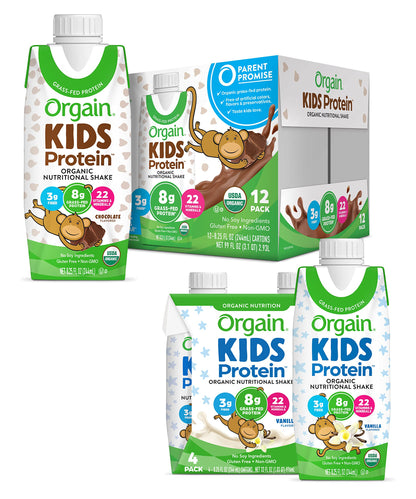 Orgain Organic Kids Protein Nutritional Shake, Chocolate + Vanilla, 8.25 Fl Oz (Pack of 4)