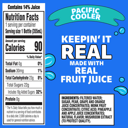 Capri Sun Flavored Juice Drink Blend with Other Natural Flavor, 1 Bottle, for School Lunches and On-the-Go Hydration, Pacific Cooler, All Natural Ingredients, 12 oz