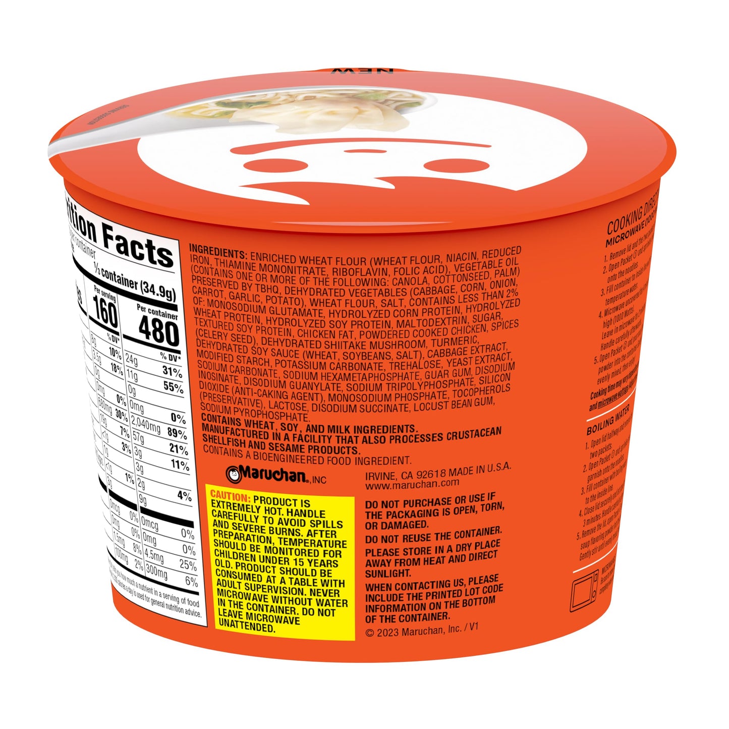 Maruchan Wonton Ramen Bowl, Chicken Flavor – Japanese-Style Instant Noodle Soup, Microwaveable Easy Meal – 3.69 Oz. (6 Pack)