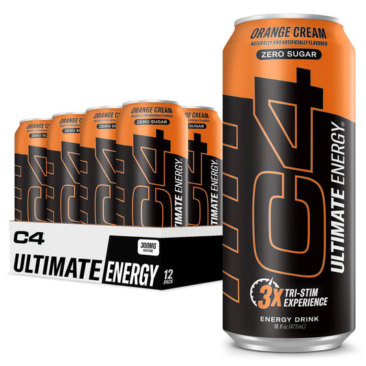 C4 Ultimate Sugar Free Energy Drink 16oz (Pack of 12) | Orange Cream | Pre Workout Performance Drink with No Artificial Colors or Dyes