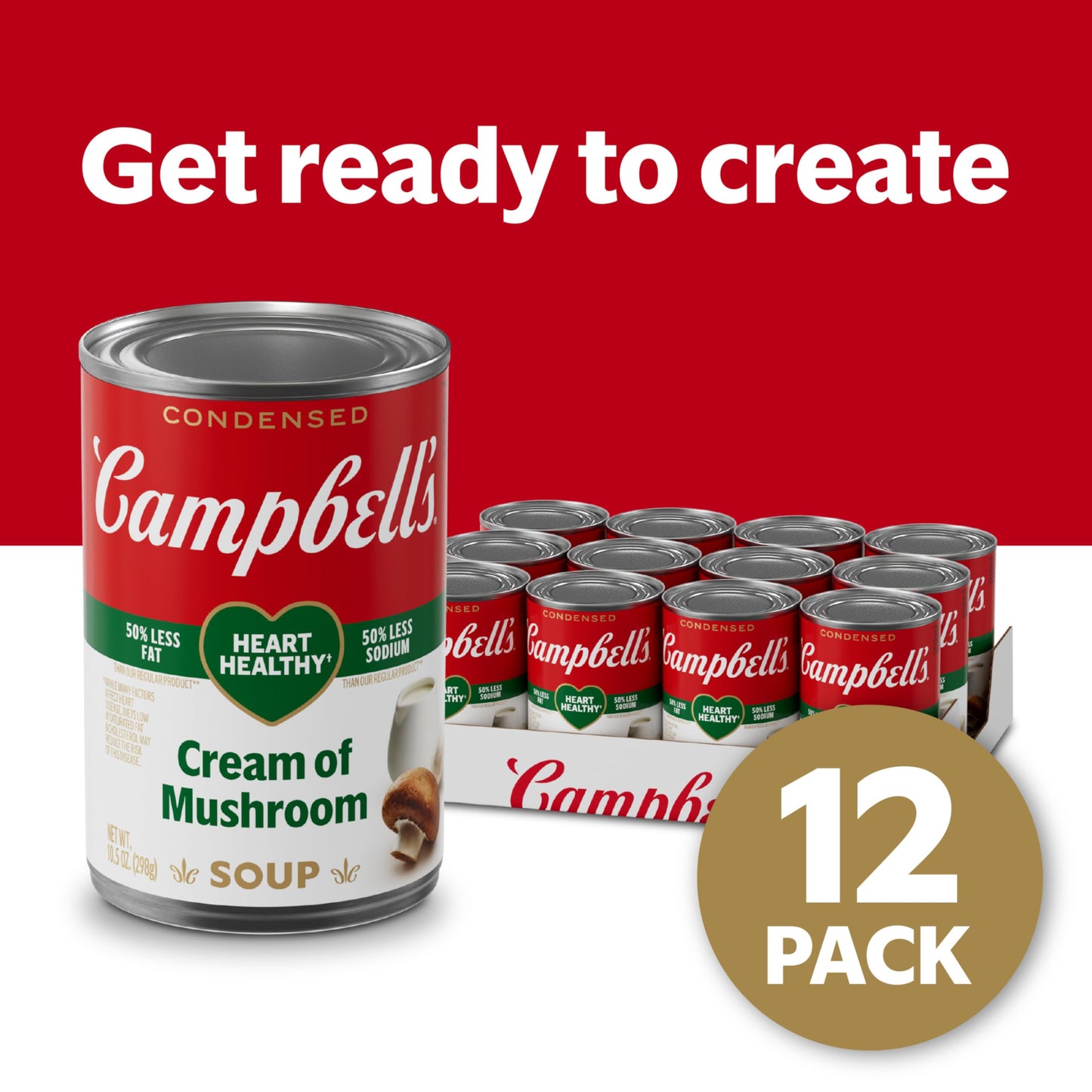 Campbell's Condensed Heart Healthy Cream of Mushroom Soup, 10.5 oz Can (12 Pack)