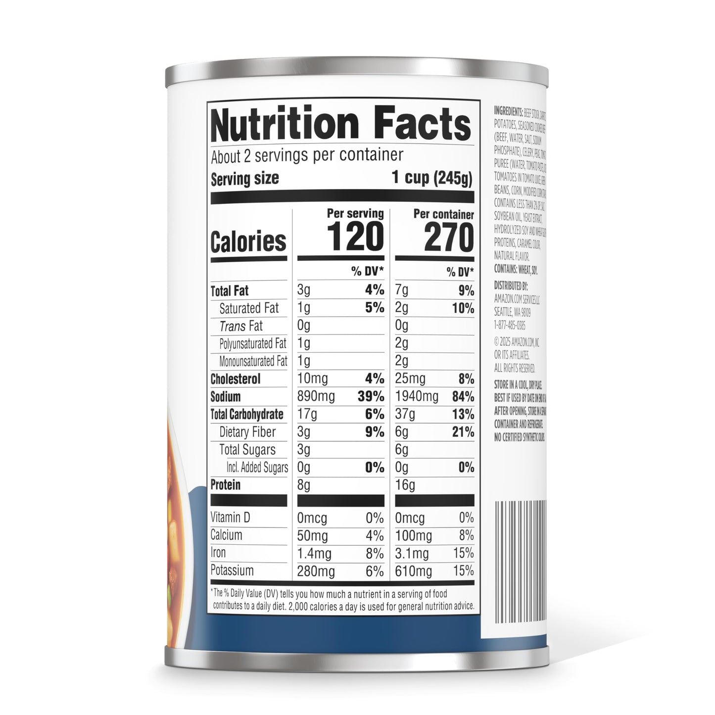 Amazon Grocery, Hearty Beef & Vegetable Soup, 18.8 Oz