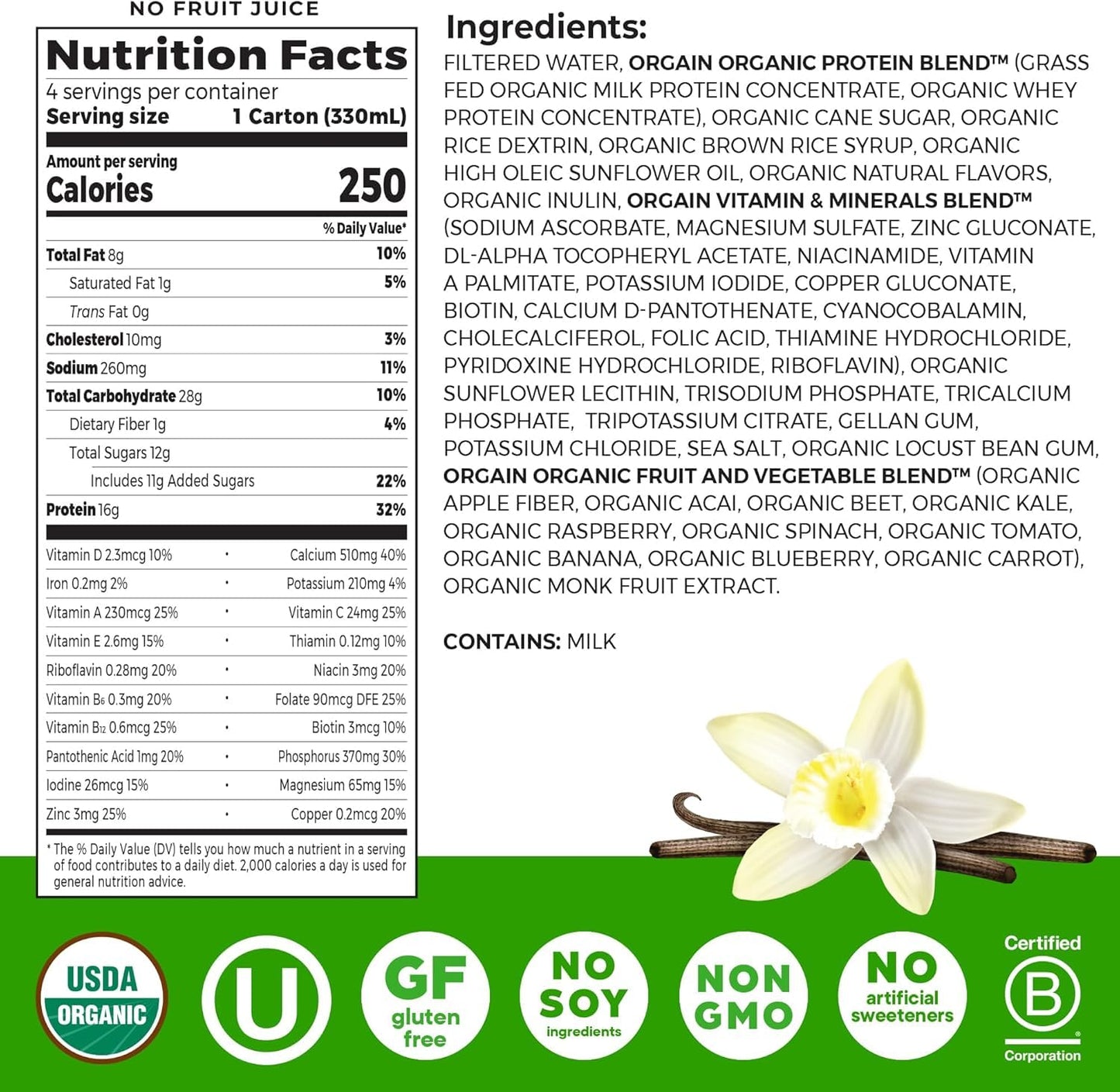 Orgain Creamy Chocolate Fudge, 11 Oz Container, 4 Count + Orgain Organic Nutrition Shake, Sweet Vanilla Bean, 11 Oz, 4 Count