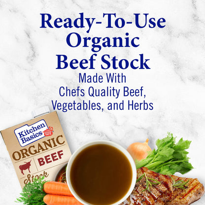 Kitchen Basics Organic Beef Stock, 32 oz. Carton, Enrich the Flavor of Broth, Pot Roast, Chili and Soups, Perfect for Stocking Up