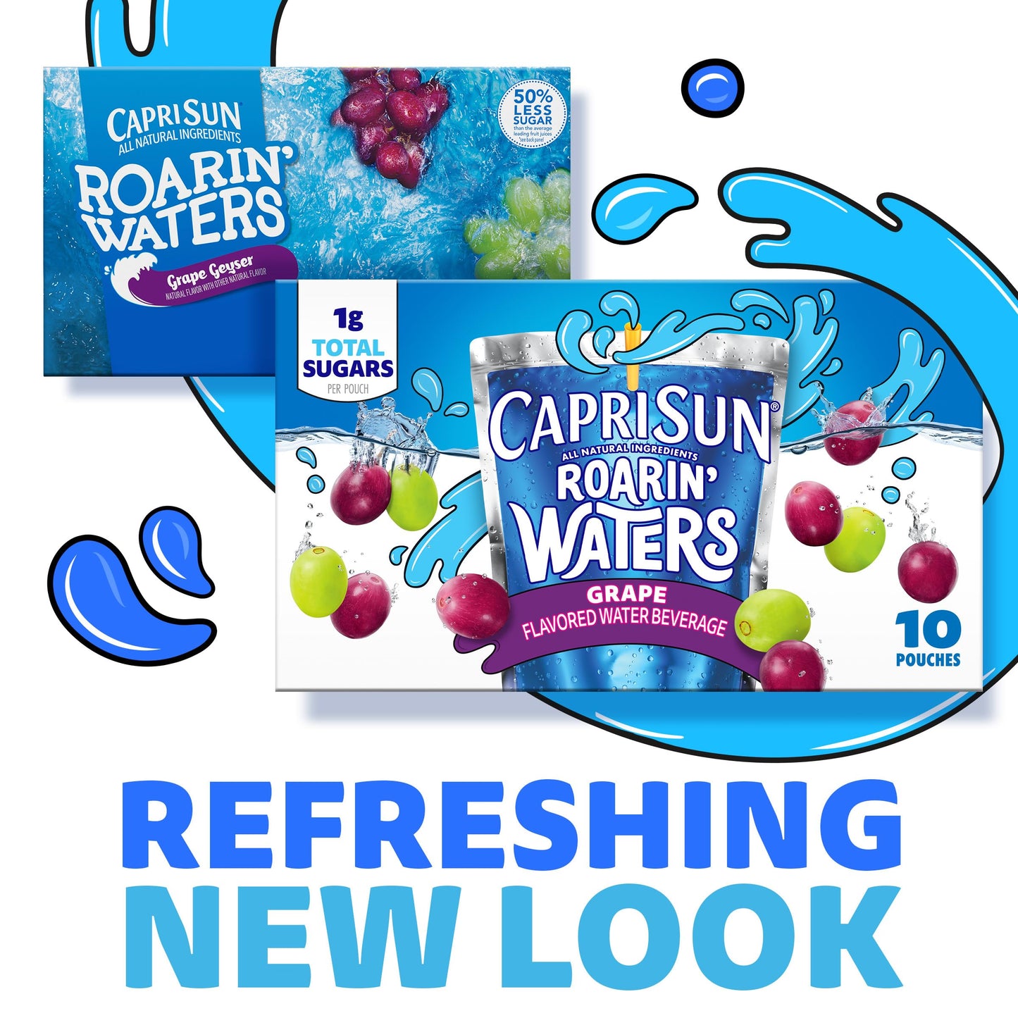 Capri Sun Roarin' Waters Grape Flavored with other natural flavors Water Beverage, 40 ct Pack, 4 Boxes of 10 Drink Pouches