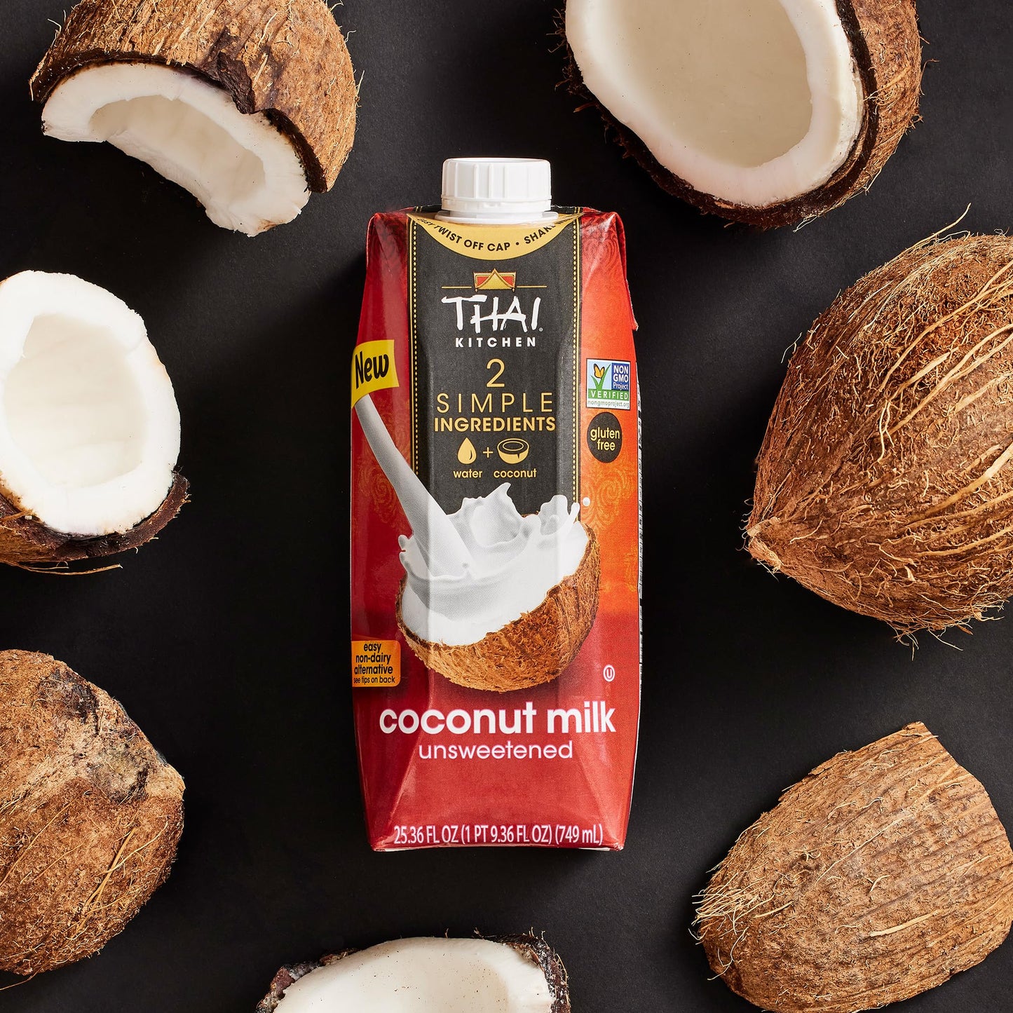 Thai Kitchen Coconut Milk, Unsweetened, Non Dairy Milk Substitute, Gluten Free, Non GMO, Vegan, For Smoothies, Ice Cream, Oatmeal, Coffee, and More, 25.36 fl oz (Pack of 6)