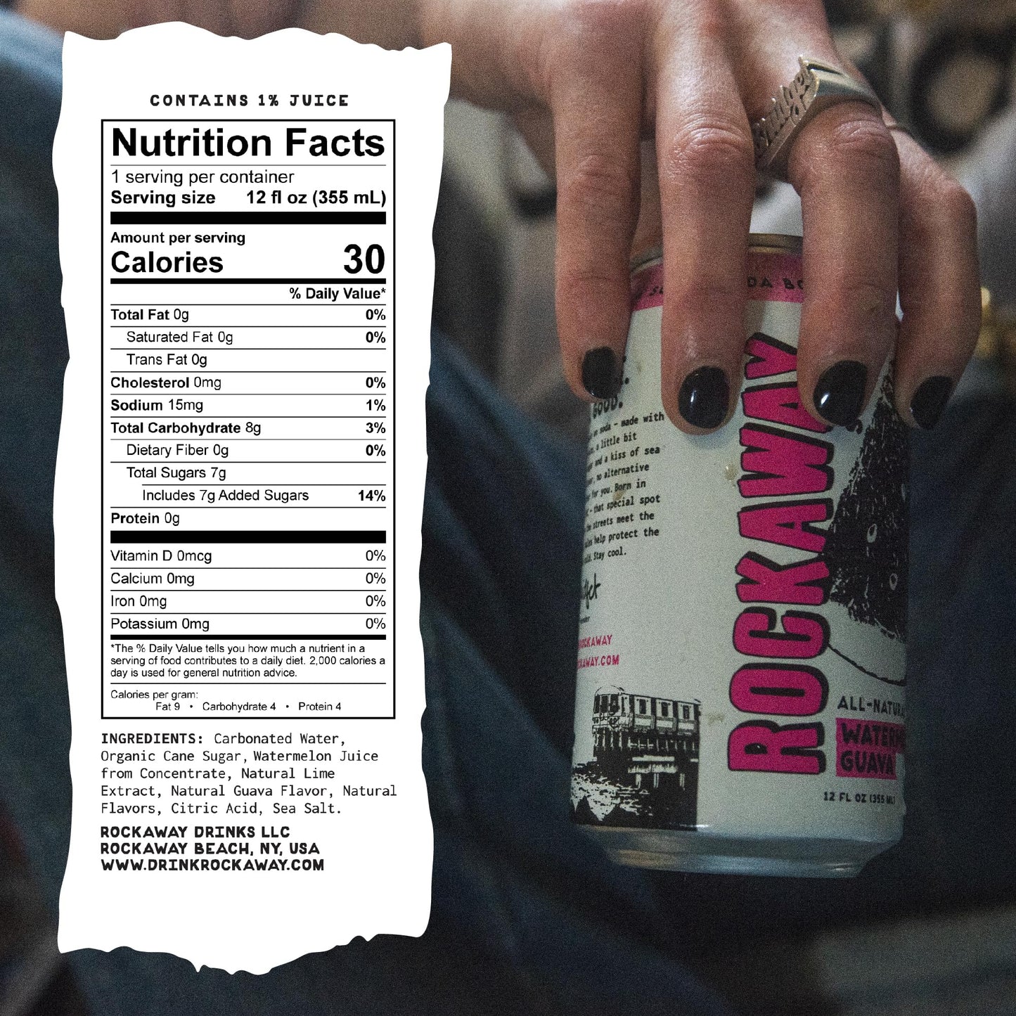 ROCKAWAY Watermelon Guava Soda Drinks - Low calorie drinks made from Real Fruit Juice, All Natural - Soda Pop Drinks Gluten Free, Vegan, GMO Free - 12oz (12 Pack)