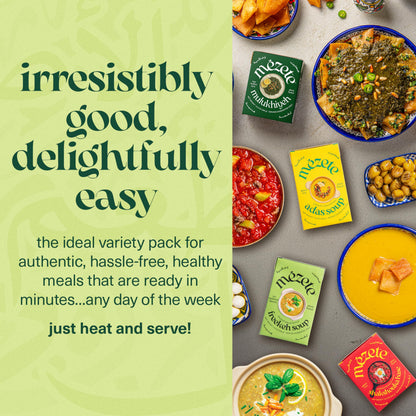 Mezete Soup & Stew Variety Pack | Heat & Serve | 100% Natural Ingredients | Authentic Middle Eastern Flavors | Free From Preservatives | Ready to Eat | Non-GMO | Plant Based | Pack of 4