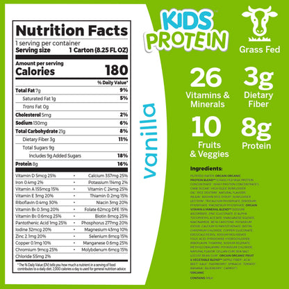 Orgain Organic Protein + Superfoods Powder, Vanilla Bean (2.02lb) and Orgain Organic Kids Nutritional Protein Shake, Vanilla (Pack of 12)