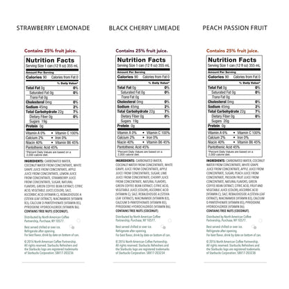 Starbucks Refreshers, 3 Flavor Variety Pack (Peach,Cherry, Stw Lmd), 12 Ounce Sleek Cans (Pack of 12)