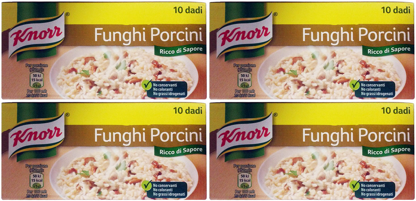 Knorr: "Funghi Porcini" Bouillon Cubes, Porcini Mushrooms Taste * Pack of 4 10-Cubes Boxes, 10g Each Cube *