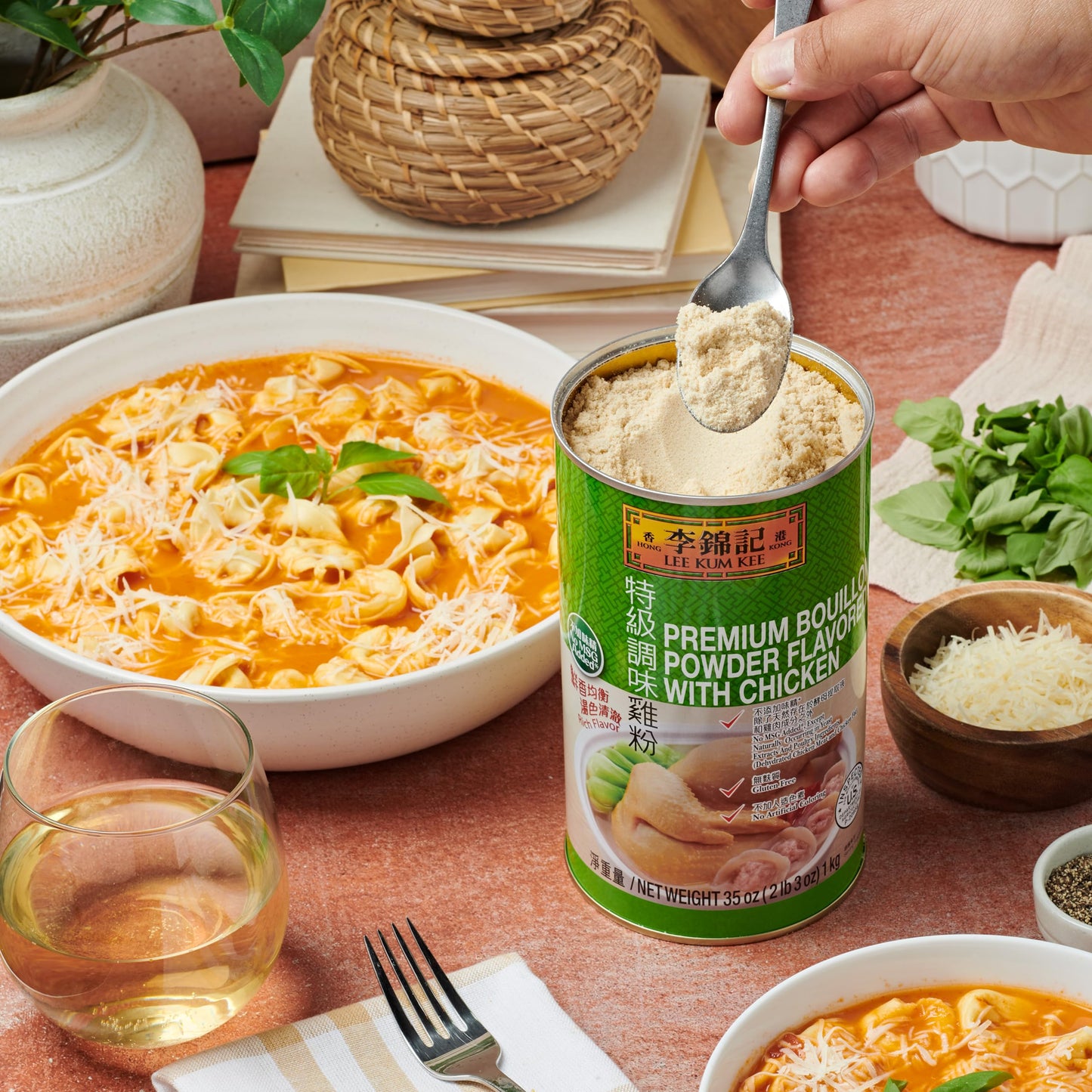 Lee Kum Kee Premium Bouillon Powder Flavored With Chicken (35 oz - 1 Pack), No MSG, Gluten Free, Rich & Savory, Perfect for Soups, Soup Bases for Hot Pot, Stews, Sauces, Congee, and Broths