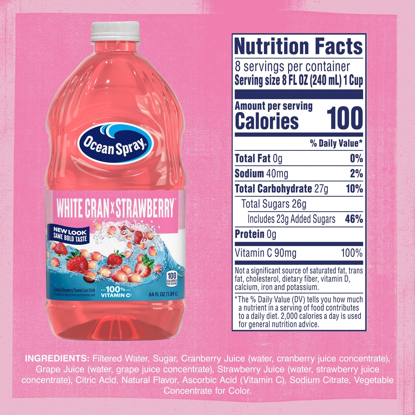 Ocean Spray® White Cran-Strawberry Juice Drink, 64 Fl Oz Bottle (Pack of 1)