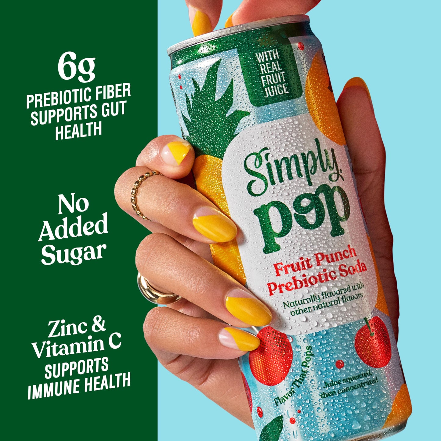 Simply Pop, Fruit Punch Prebiotic Soda, 12 Fl Oz