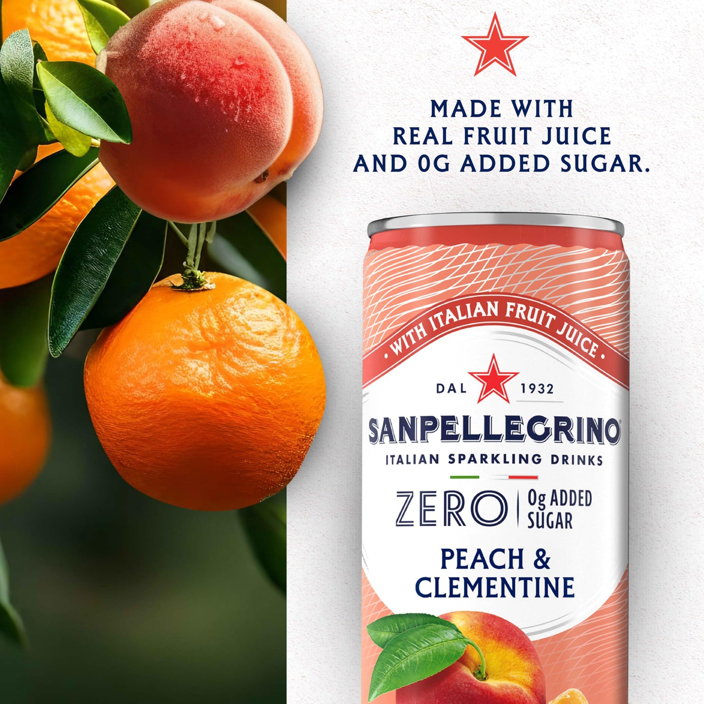 Sanpellegrino Zero Grams Added Sugar Italian Sparkling Drinks, Sparkling Peach Clementine Beverage, 11.15 Fl Oz (Pack of 24)
