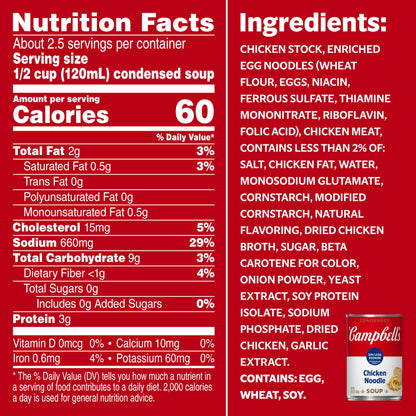 Campbell's Condensed 25% Less Sodium Chicken Noodle Soup, 10.75 Ounce Can (Pack of 4)