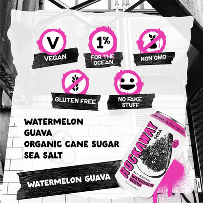 ROCKAWAY Watermelon Guava Soda Drinks - Low calorie drinks made from Real Fruit Juice, All Natural - Soda Pop Drinks Gluten Free, Vegan, GMO Free - 12oz (12 Pack)