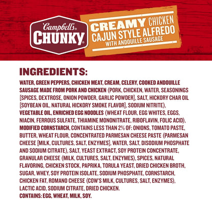 Campbell's Chunky Creamy Chicken Cajun Style Alfredo With Andouille Sausage Soup, 18.8 oz Can