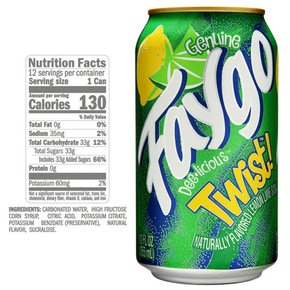 Faygo Twist | 12-Pack of 12oz Cans | Crisp Lemon-Lime Flavor | Classic Citrus Soda | Caffeine-Free