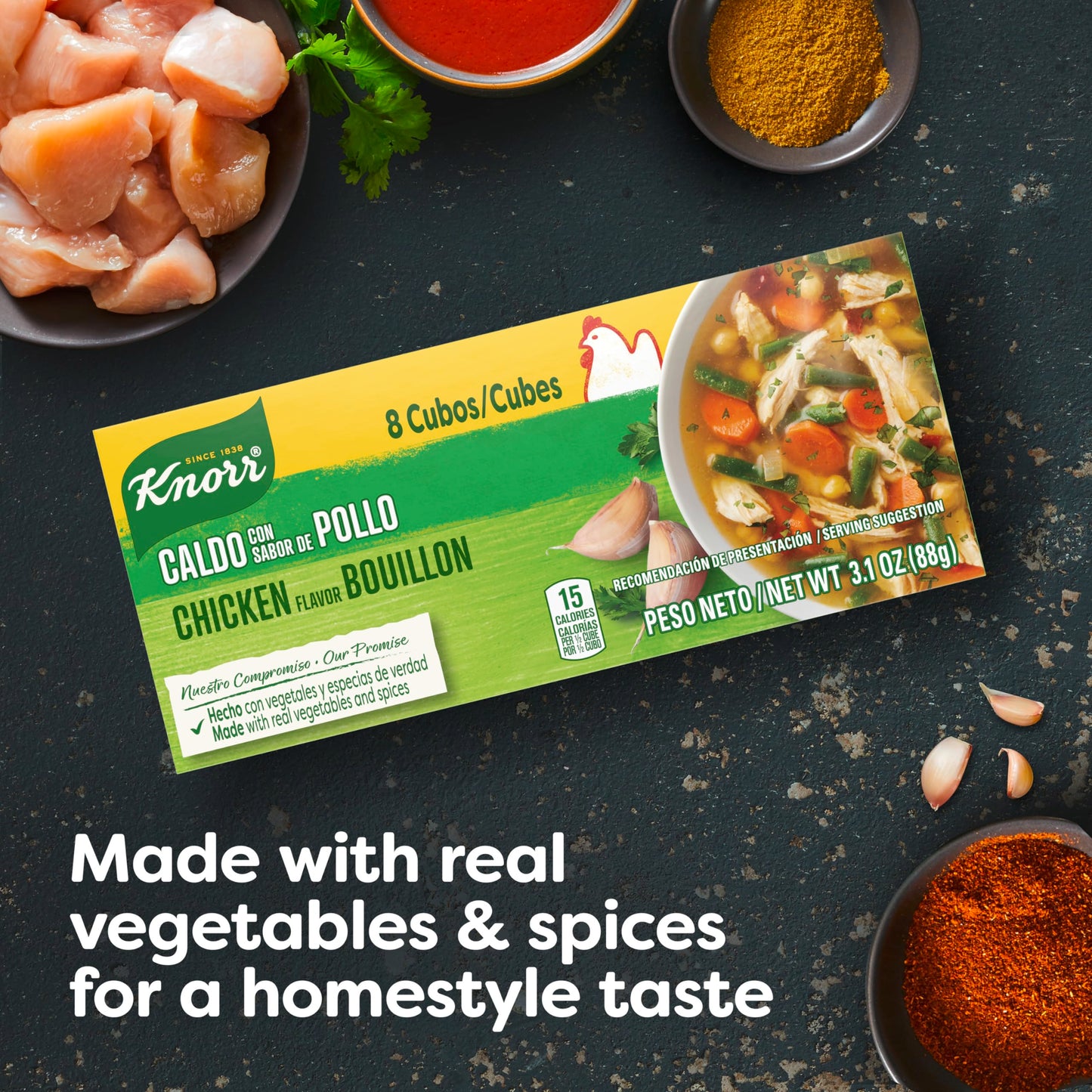 Knorr Cube Bouillon, Chicken, 3.1 oz, 8 ct, Pack of 24