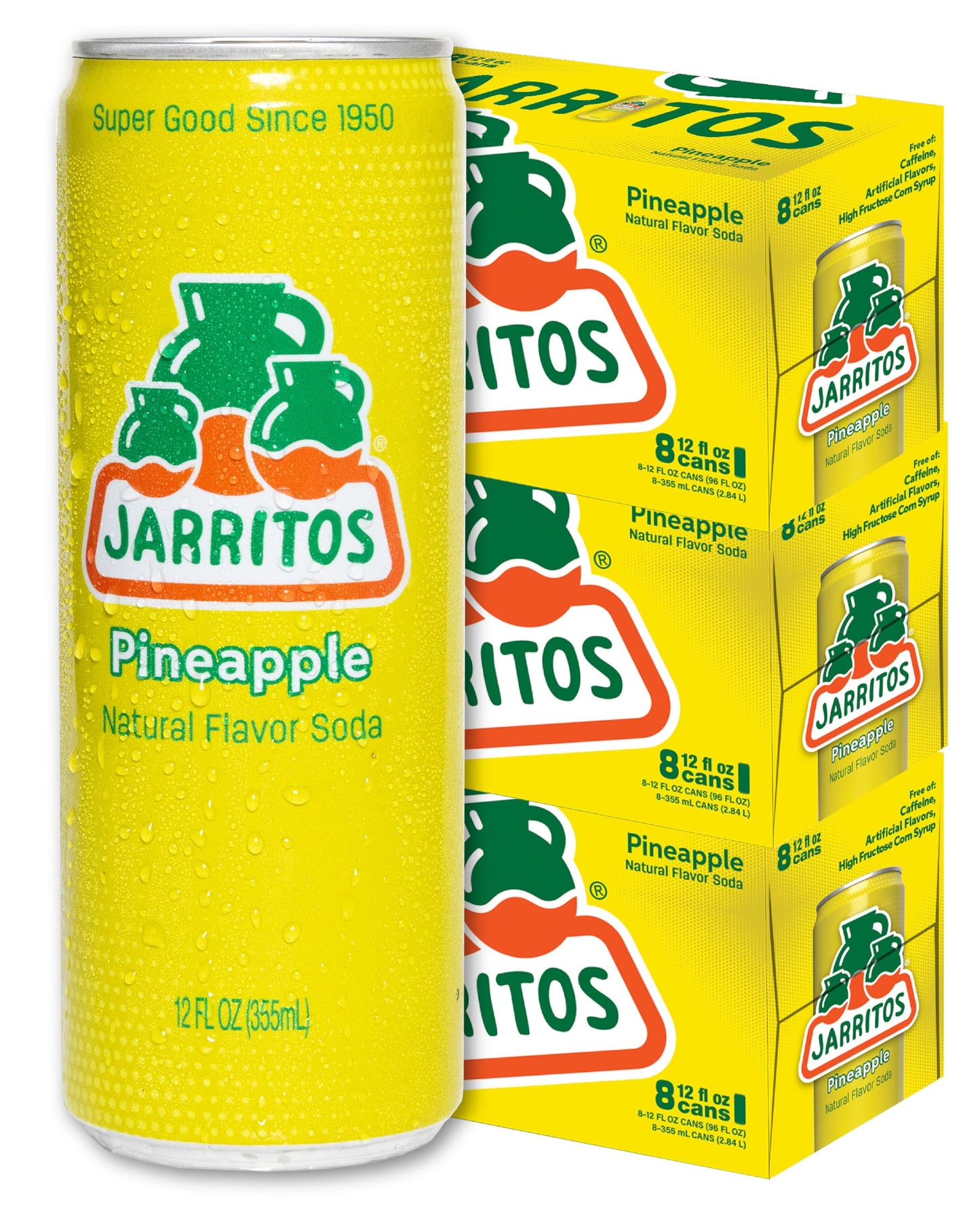 Jarritos - Mexican Soda Soft Drinks, Pineapple (12 oz, 355ml) 24 Cans (3 Boxes of 8) - Real Cane Sugar - 0g Fat - Made in Mexico - Natural Flavor Soda Pop - Party & BBQ Beverages